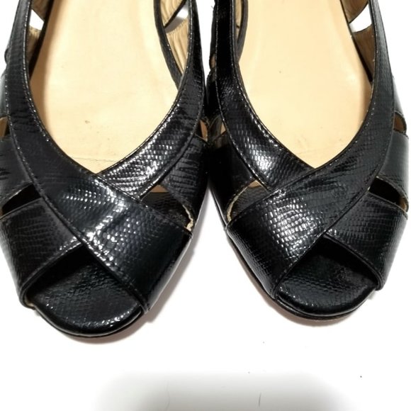 Amalfi Peep Toe Black Flats with Gold Heel - Picture 2 of 6